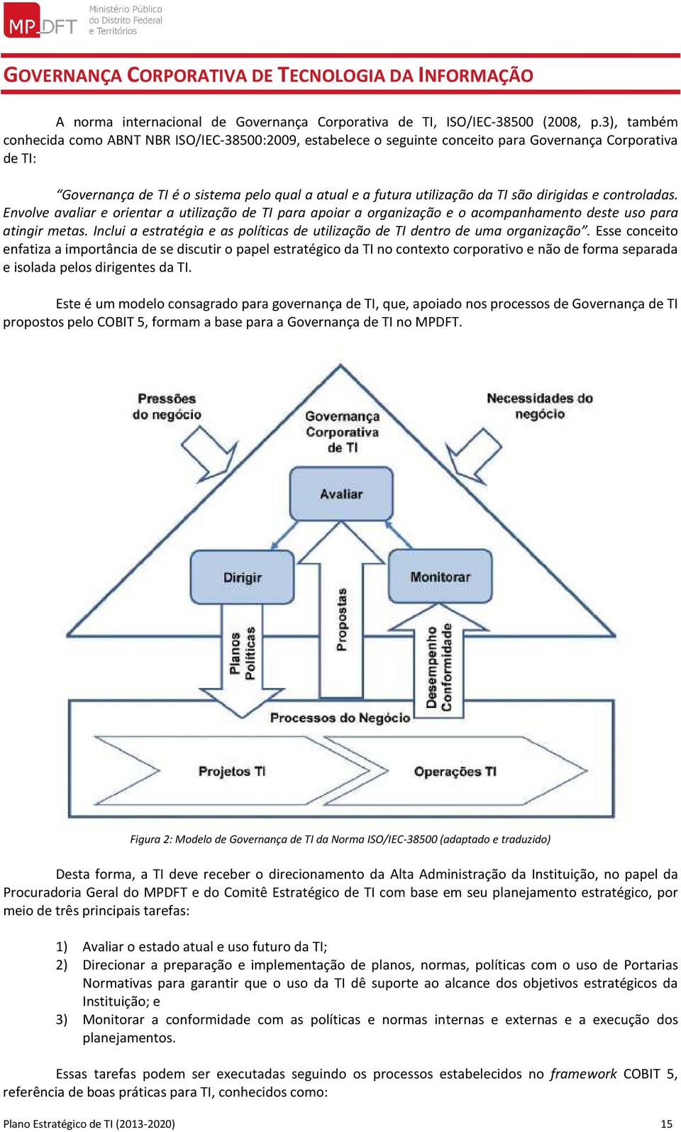 dirigidas e controladas. Envolve avaliar e orientar a utilização de TI para apoiar a organização e o acompanhamento deste uso para atingir metas.