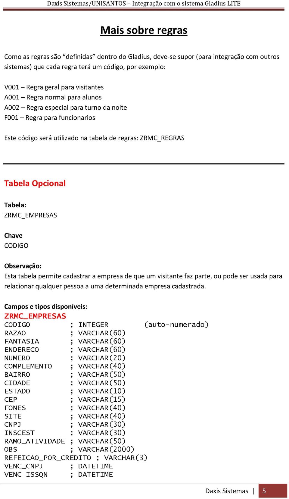 CODIGO Esta tabela permite cadastrar a empresa de que um visitante faz parte, ou pode ser usada para relacionar qualquer pessoa a uma determinada empresa cadastrada.