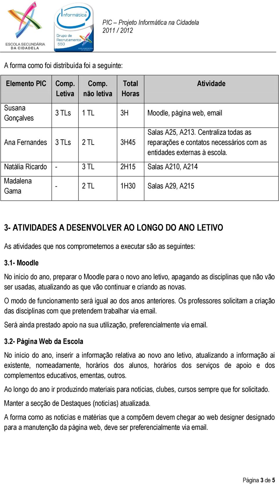 A25, A213. Centraliza todas as reparações e contatos necessários com as entidades externas à escola.