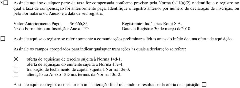 exo e a data de seu registro. Valor An