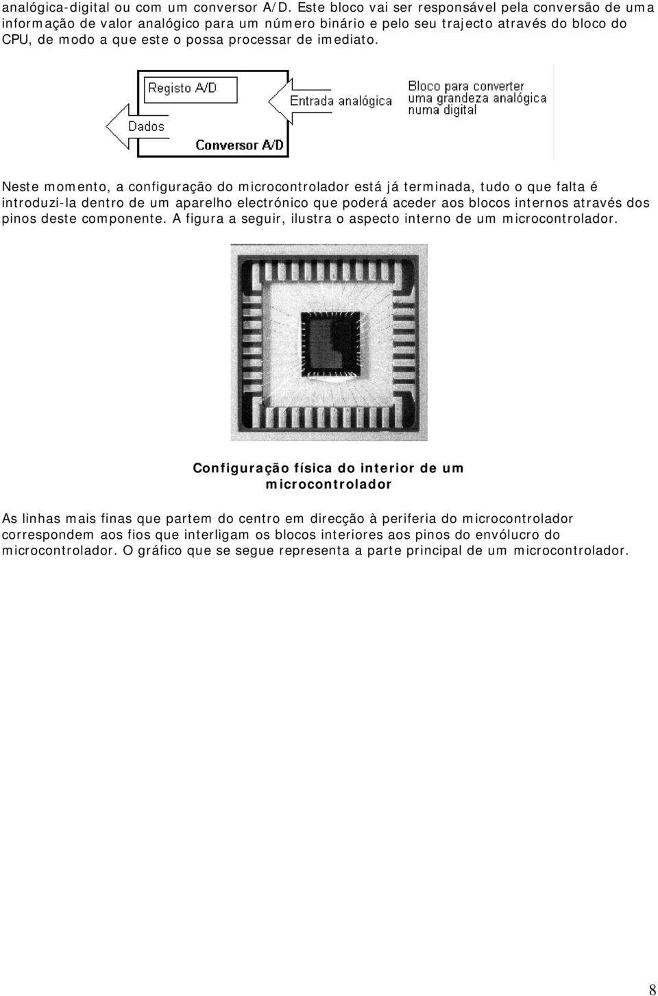 Neste momento, a configuração do microcontrolador está já terminada, tudo o que falta é introduzi-la dentro de um aparelho electrónico que poderá aceder aos blocos internos através dos pinos deste