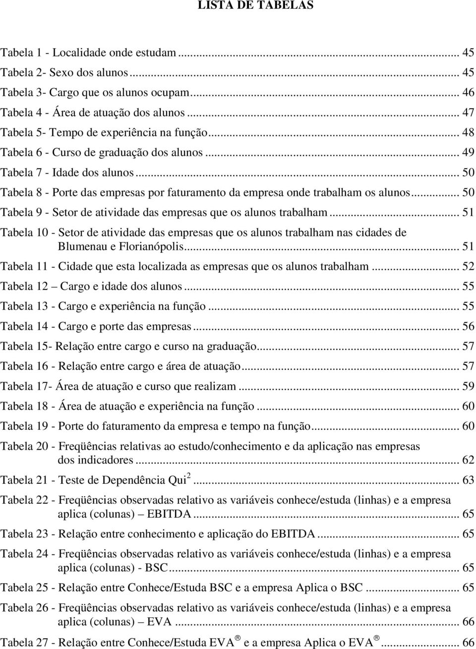 .. 50 Tabela 8 - Porte das empresas por faturamento da empresa onde trabalham os alunos... 50 Tabela 9 - Setor de atividade das empresas que os alunos trabalham.