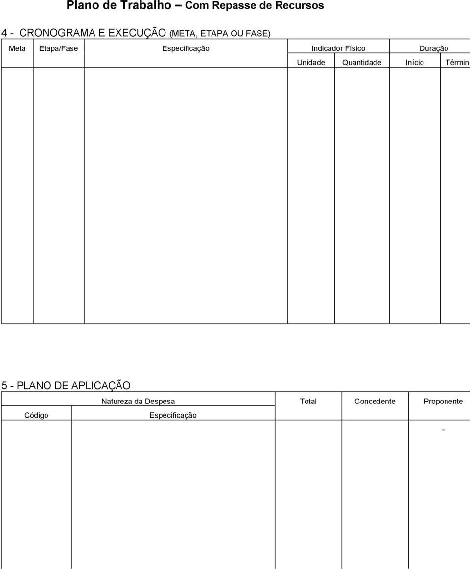 Físico Duração Unidade Quantidade Início Término 5 - PLANO DE