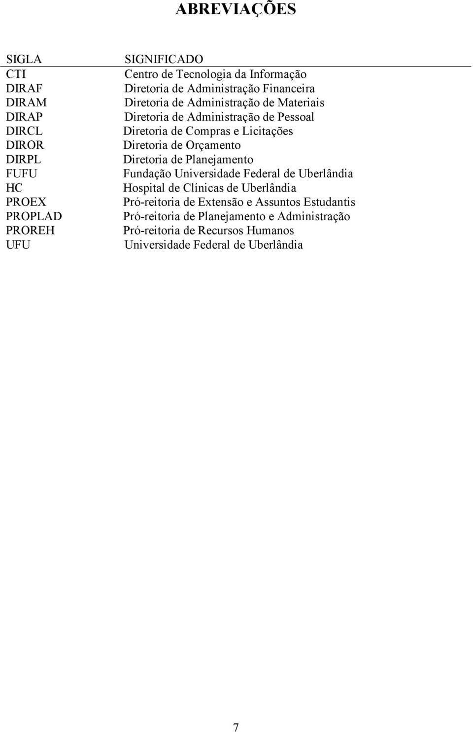 Licitações Diretoria de Orçamento Diretoria de Planejamento Fundação Universidade Federal de Uberlândia Hospital de Clínicas de Uberlândia