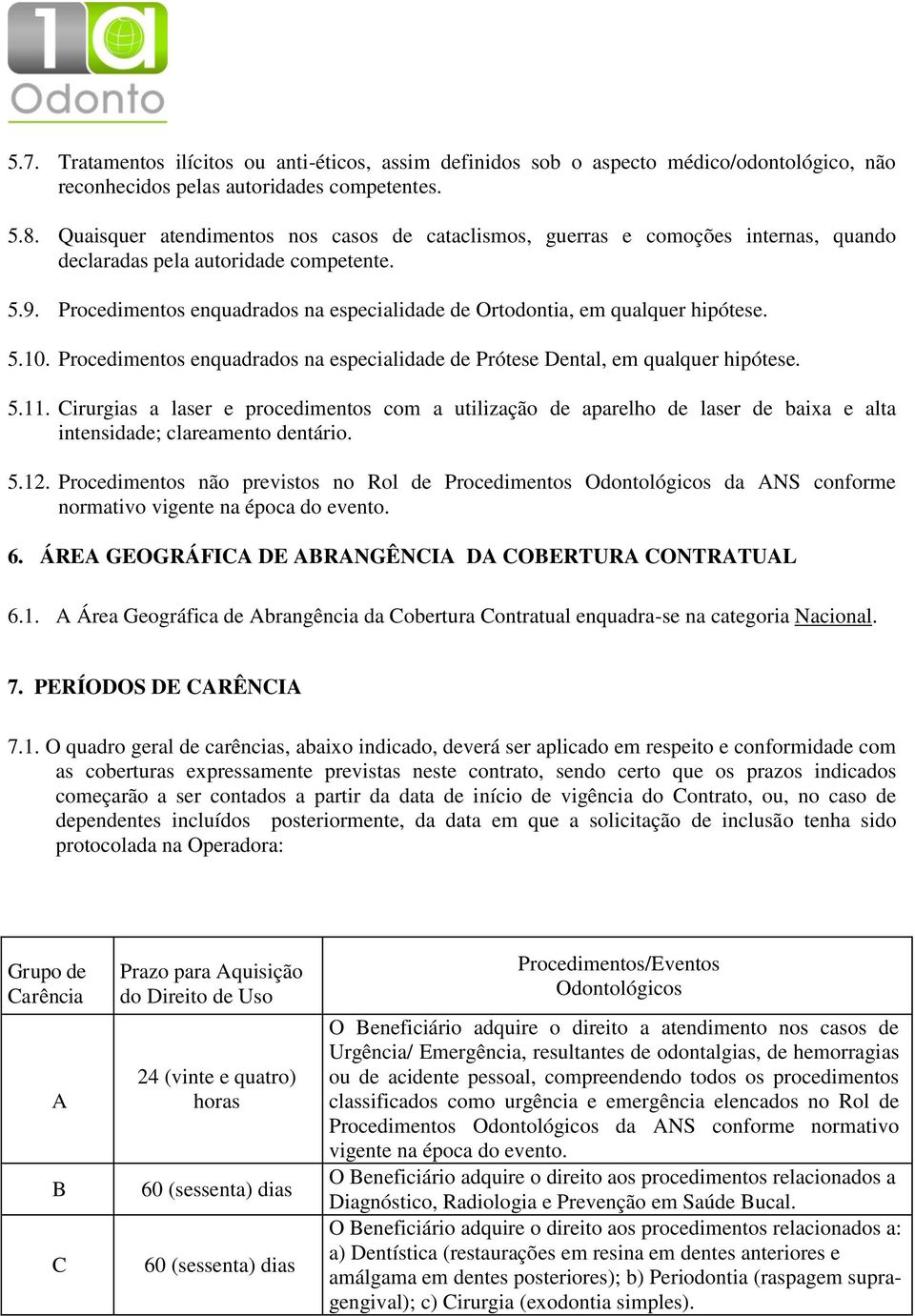 Procedimentos enquadrados na especialidade de Ortodontia, em qualquer hipótese. 5.10. Procedimentos enquadrados na especialidade de Prótese Dental, em qualquer hipótese. 5.11.