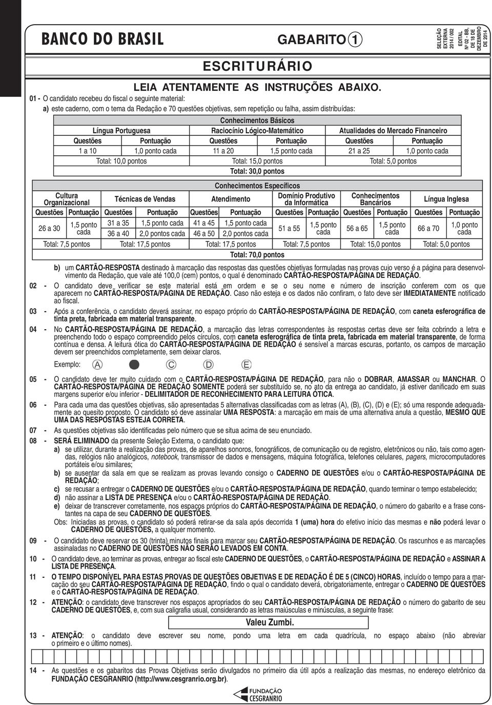 Portuguesa Raciocínio Lógico-Matemático Atualidades do Mercado Financeiro Questões Pontuação Questões Pontuação Questões Pontuação 1 a 10 1,0 ponto cada 11 a 20 1,5 ponto cada 21 a 25 1,0 ponto cada