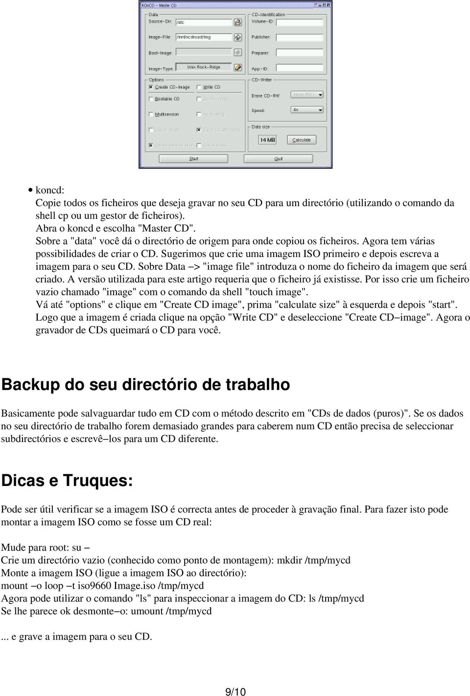 Sugerimos que crie uma imagem ISO primeiro e depois escreva a imagem para o seu CD. Sobre Data > "image file" introduza o nome do ficheiro da imagem que será criado.