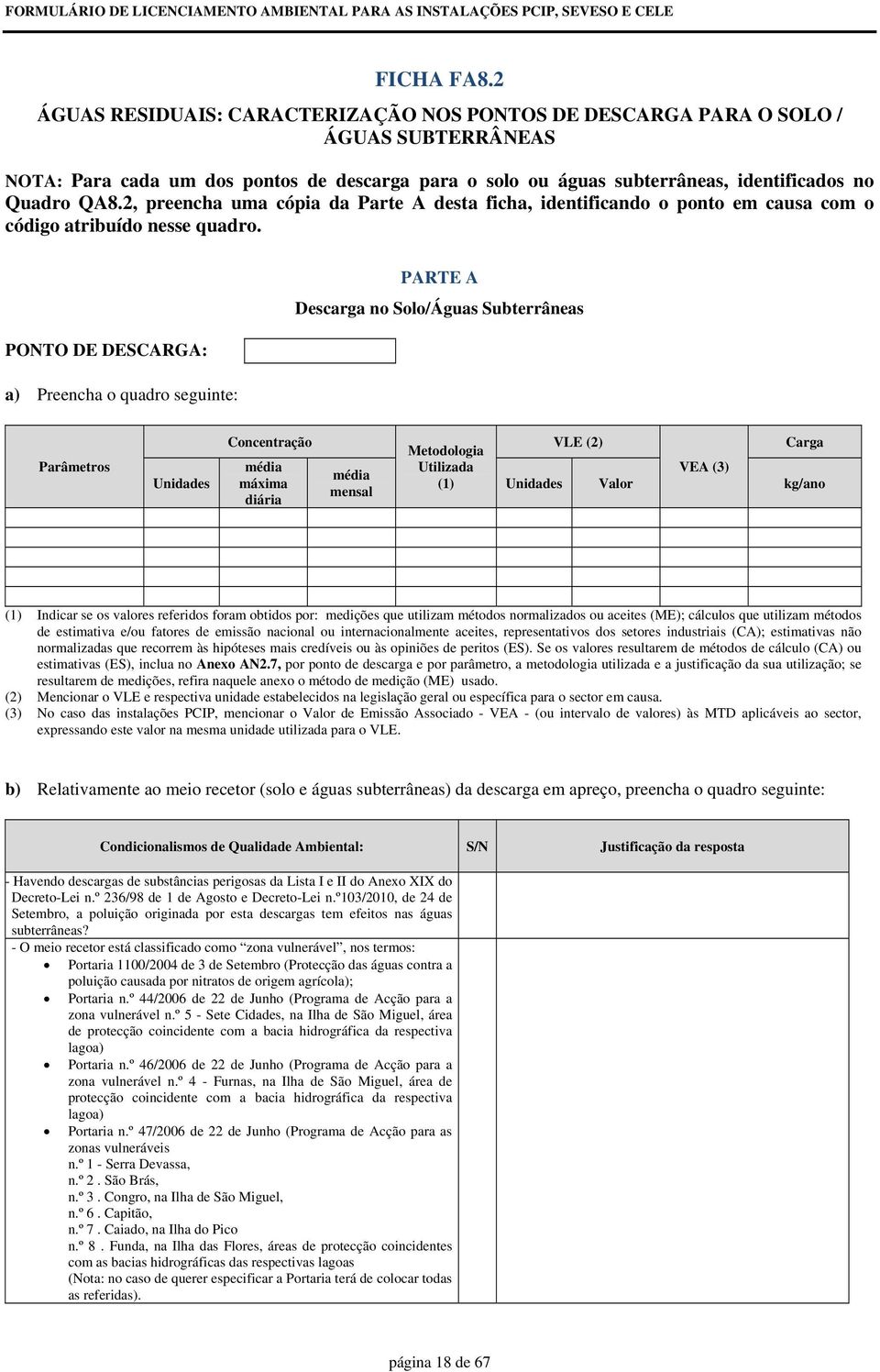 2, preencha uma cópia da Parte A desta ficha, identificando o ponto em causa com o código atribuído nesse quadro.