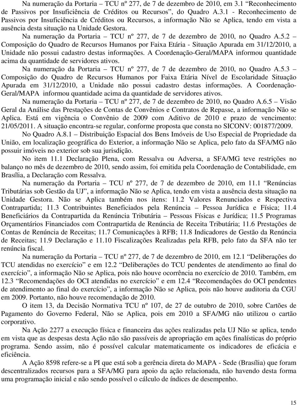 1 - Reconhecimento de Passivos por Insuficiência de Créditos ou Recursos, a informação Não se Aplica, tendo em vista a ausência desta situação na Unidade Gestora.