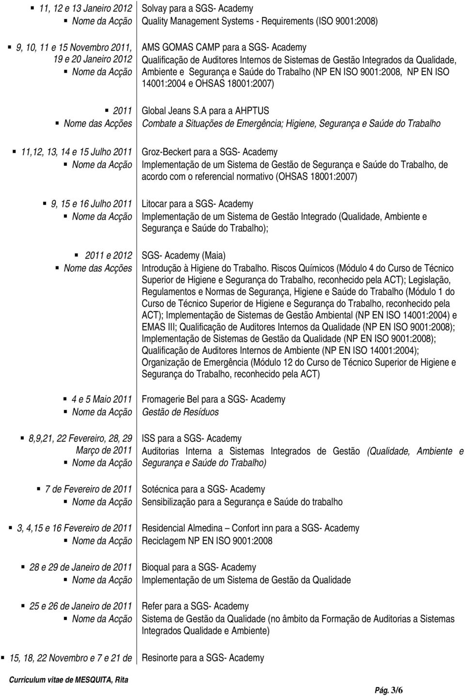 - Requirements (ISO 9001:2008) AMS GOMAS CAMP para a SGS- Academy Qualificação de Auditores Internos de Sistemas de Gestão Integrados da Qualidade, Ambiente e Segurança e Saúde do Trabalho (NP EN ISO