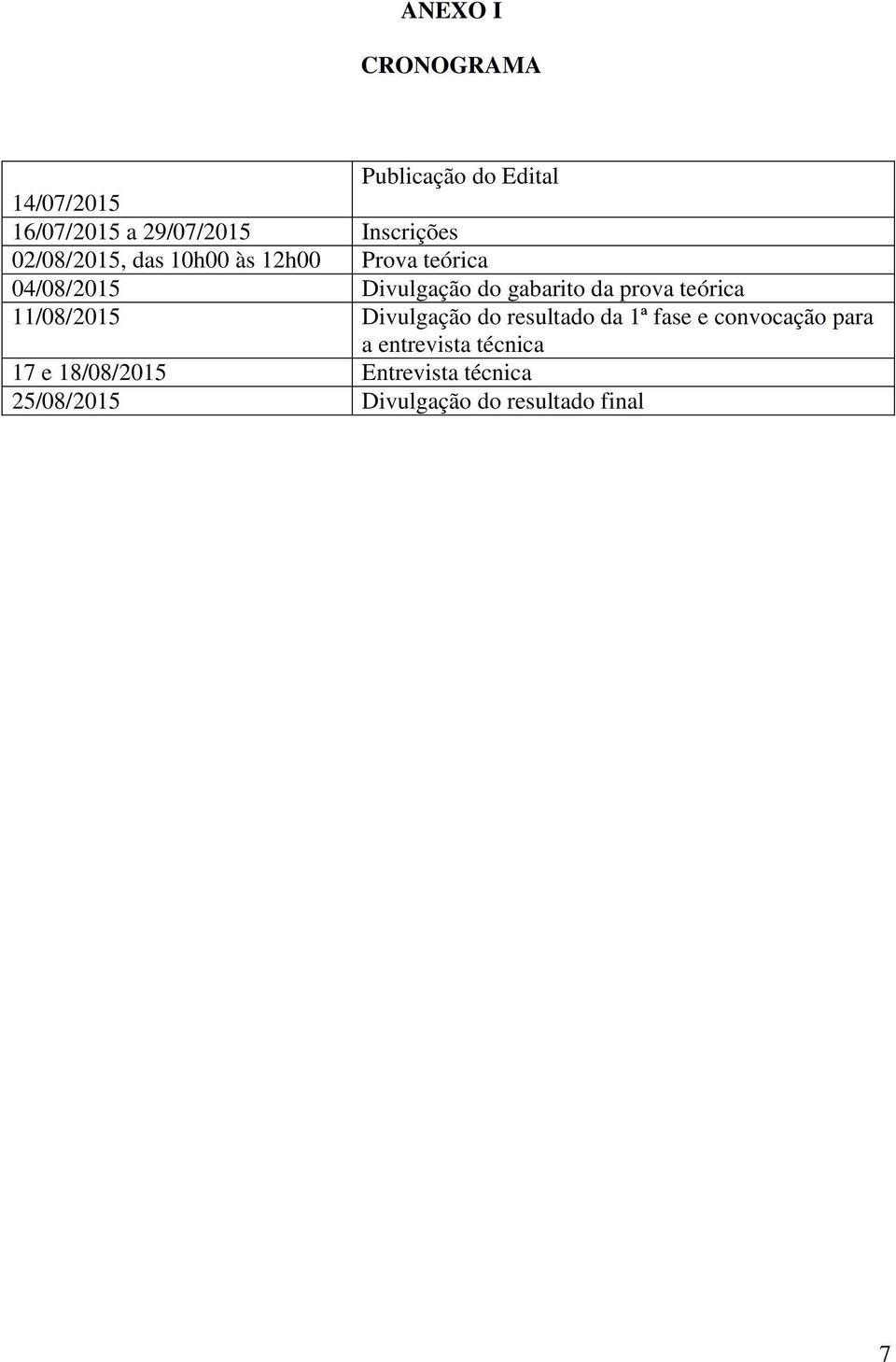 prova teórica 11/08/2015 Divulgação do resultado da 1ª fase e convocação para a