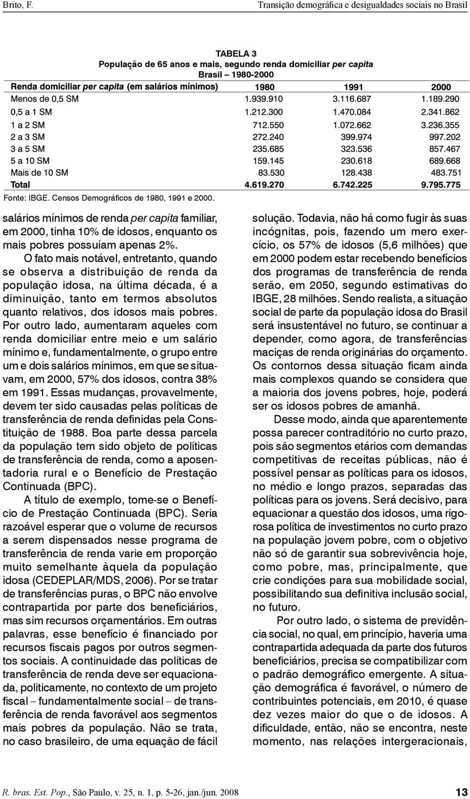 O fato mais notável, entretanto, quando se observa a distribuição de renda da população idosa, na última década, é a diminuição, tanto em termos absolutos quanto relativos, dos idosos mais pobres.