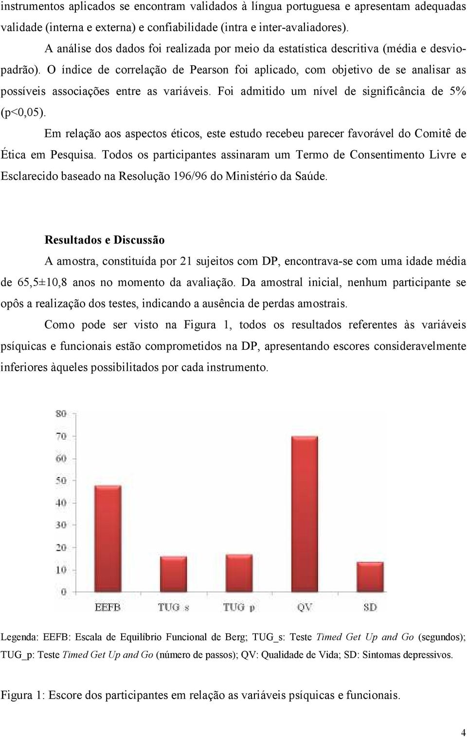 O índice de correlação de Pearson foi aplicado, com objetivo de se analisar as possíveis associações entre as variáveis. Foi admitido um nível de significância de 5% (p<0,05).