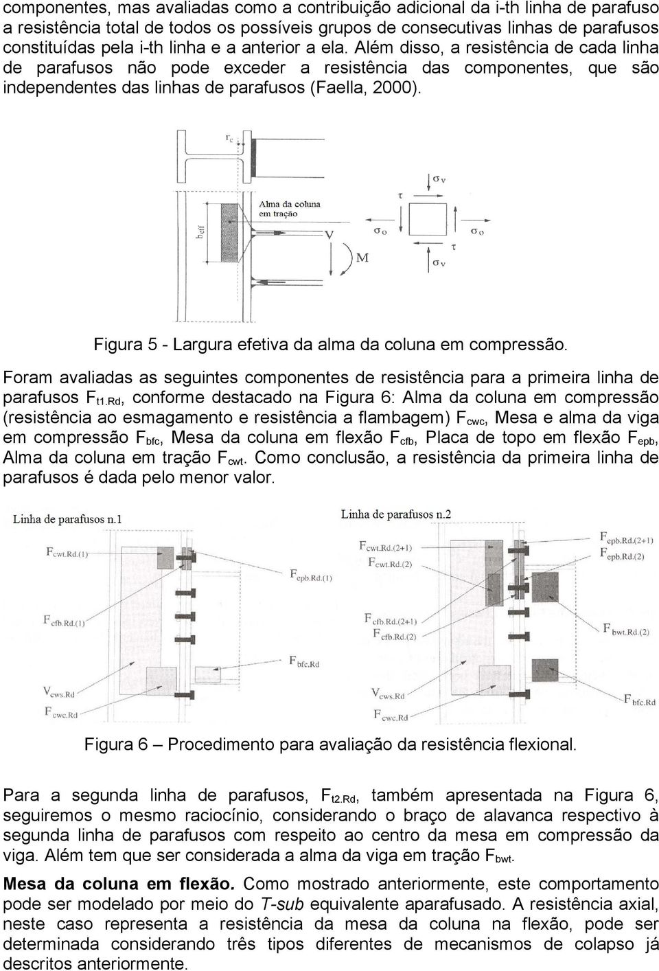 Figura 5 - Largura efetiva da alma da coluna em compressão. Foram avaliadas as seguintes componentes de resistência para a primeira linha de parafusos F t1.