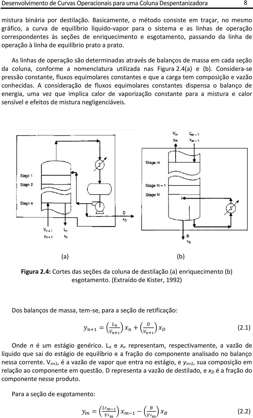 passando da linha de operação à linha de equilíbrio prato a prato.