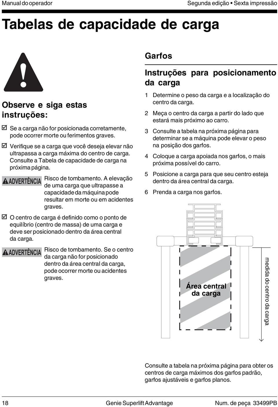 Consulte a Tabela de capacidade de carga na próxima página. ADVERTÊNCIA Risco de tombamento.