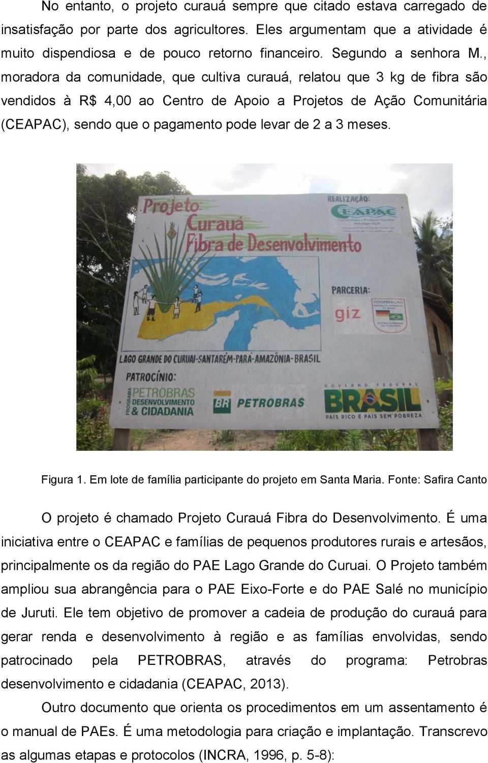 , moradora da comunidade, que cultiva curauá, relatou que 3 kg de fibra são vendidos à R$ 4,00 ao Centro de Apoio a Projetos de Ação Comunitária (CEAPAC), sendo que o pagamento pode levar de 2 a 3