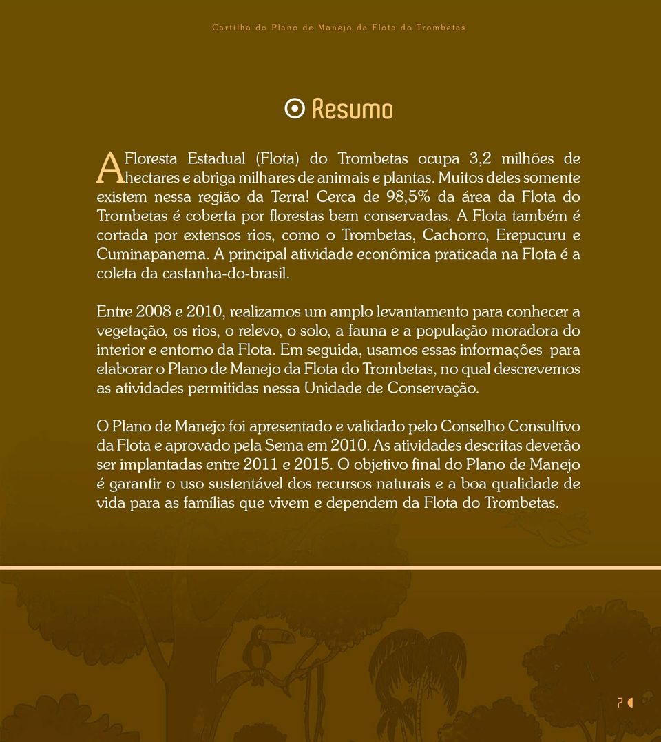 A principal atividade econômica praticada na Flota é a coleta da castanha-do-brasil.