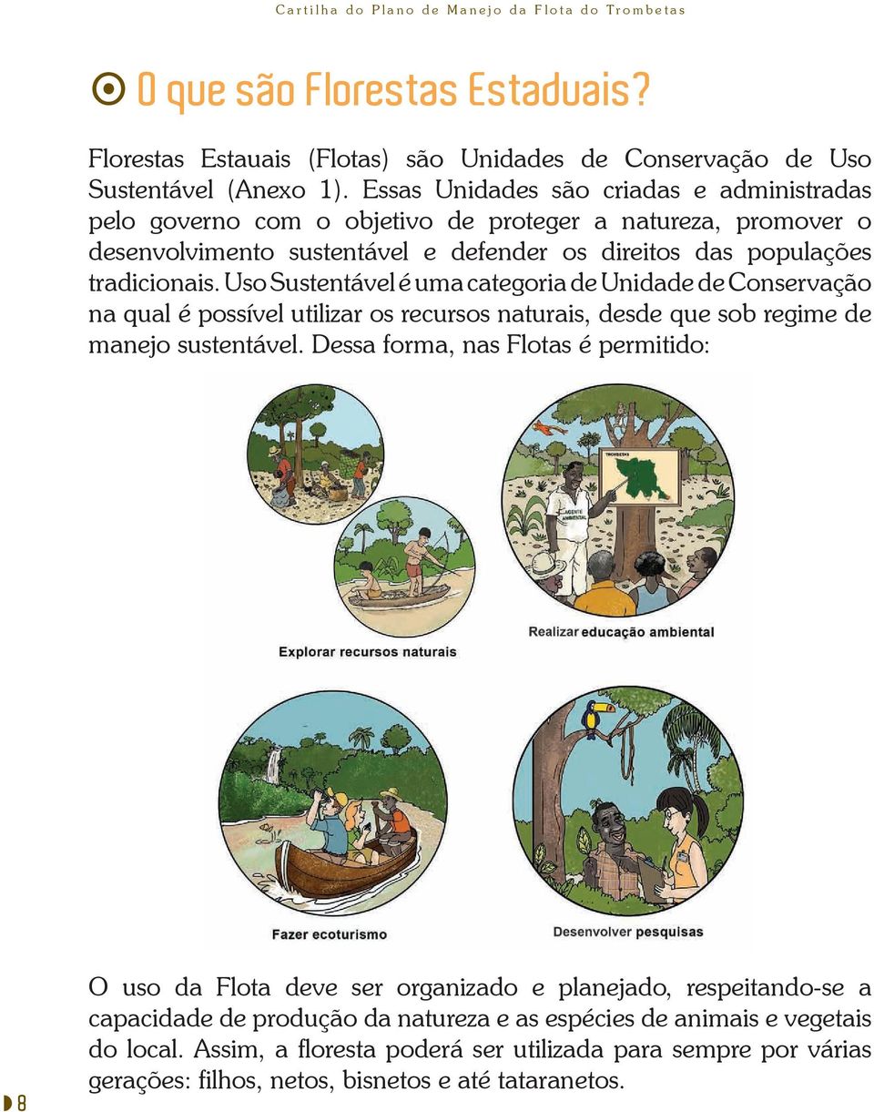 Uso Sustentável é uma categoria de Unidade de Conservação na qual é possível utilizar os recursos naturais, desde que sob regime de manejo sustentável.