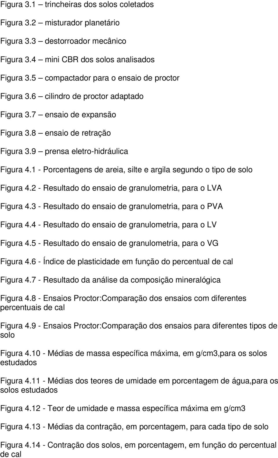 1 - Porcentagens de areia, silte e argila segundo o tipo de solo Figura 4.2 - Resultado do ensaio de granulometria, para o LVA Figura 4.3 - Resultado do ensaio de granulometria, para o PVA Figura 4.