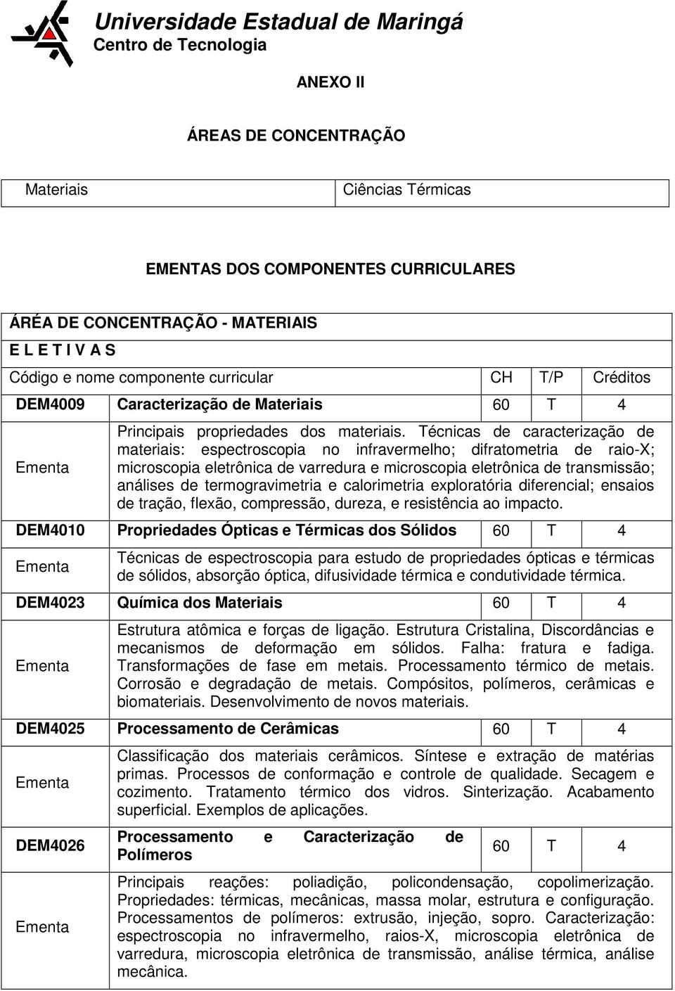 Técnicas de caracterização de materiais: espectroscopia no infravermelho; difratometria de raio-x; microscopia eletrônica de varredura e microscopia eletrônica de transmissão; análises de