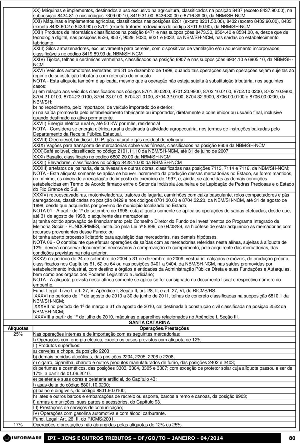 90) e 8701 (exceto tratores rodoviários do código 8701.90.90), da NBM/SH-NCM XXII) Produtos de informática classificados na posição 8471 e nas subposições 8473.30, 8504.40 e 8534.