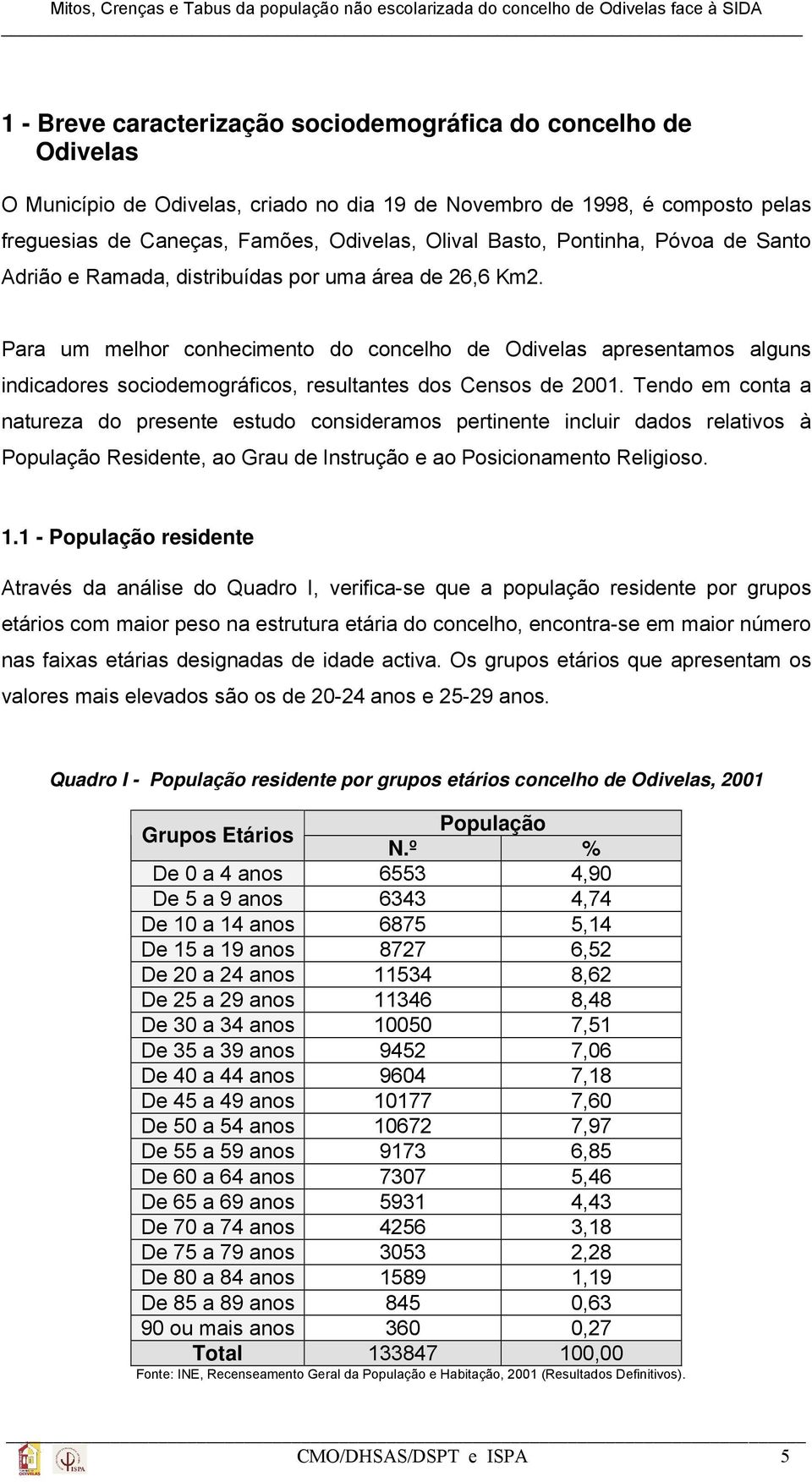 Para um melhor conhecimento do concelho de Odivelas apresentamos alguns indicadores sociodemográficos, resultantes dos Censos de 2001.