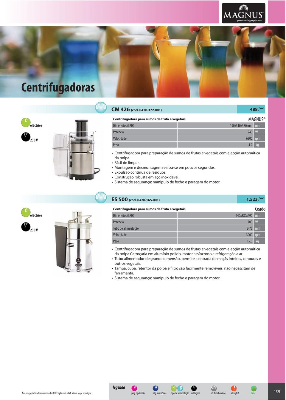 Construção robusta m aço inoxidávl. Sistma d sgurança: manipulo d fcho paragm do motor. 230 ES 500 (cód. 0420.165.001) 1.