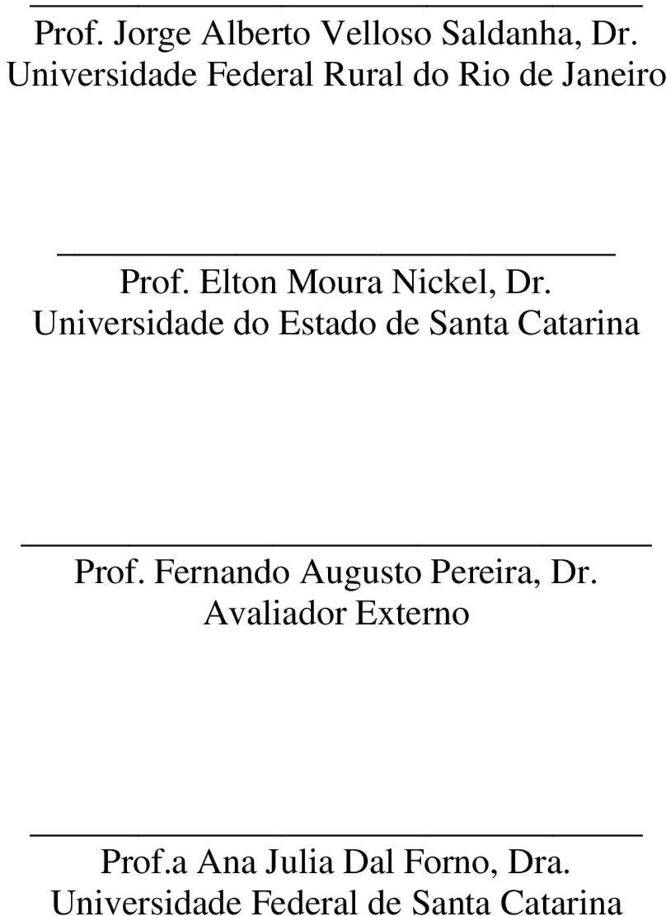 Elton Moura Nickel, Dr. Universidade do Estado de Santa Catarina Prof.