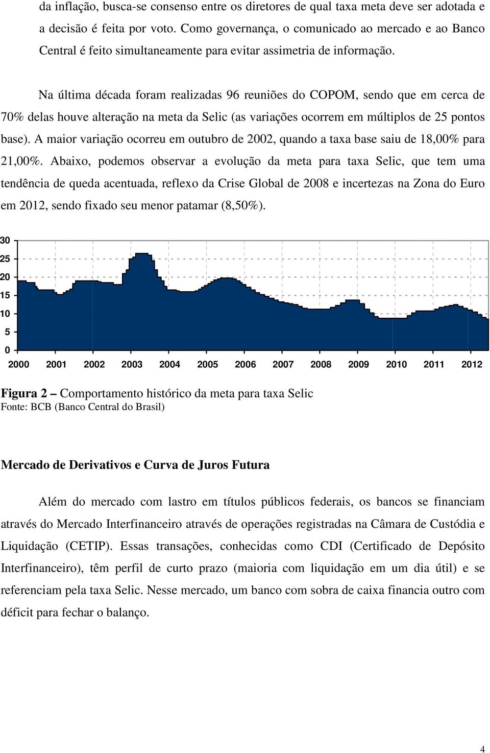 Na última década foram realizadas 96 reuniões do COPOM, sendo que em cerca de 70% delas houve alteração na meta da Selic (as variações ocorrem em múltiplos de 25 pontos base).