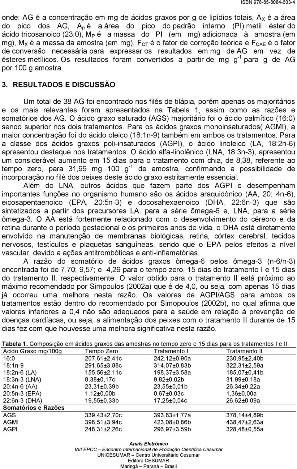 AG em vez de ésteres metílicos. Os resultados foram convertidos a partir de mg g -1 para g de AG por 100 g amostra. 3.