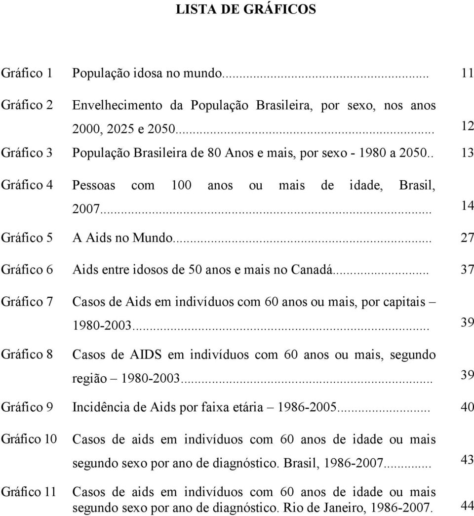 .. 27 Gráfico 6 Aids entre idosos de 50 anos e mais no Canadá... 37 Gráfico 7 Casos de Aids em indivíduos com 60 anos ou mais, por capitais 1980-2003.