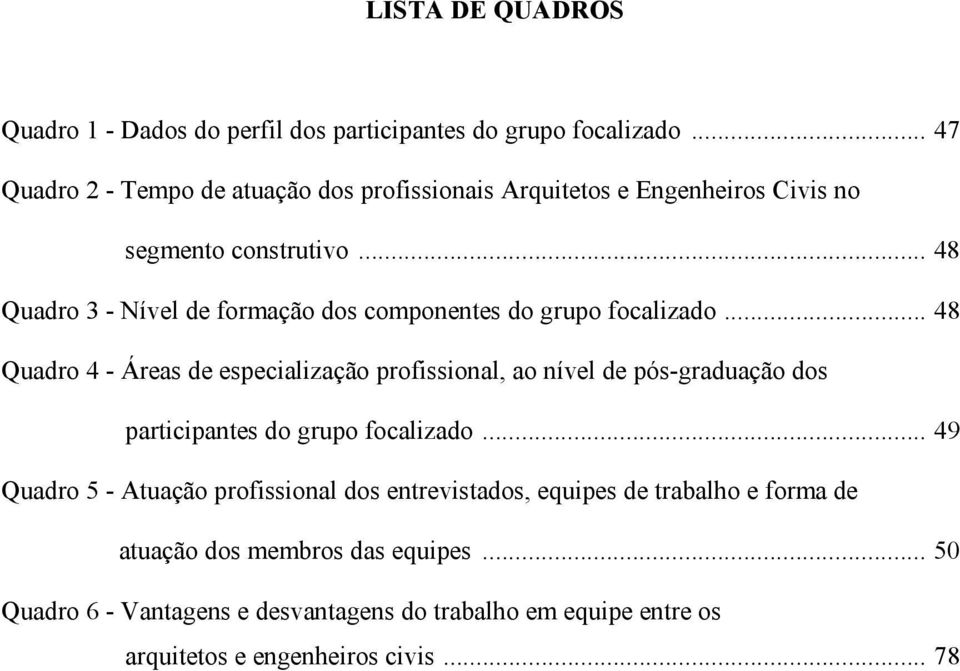 .. 48 Quadro 3 - Nível de formação dos componentes do grupo focalizado.