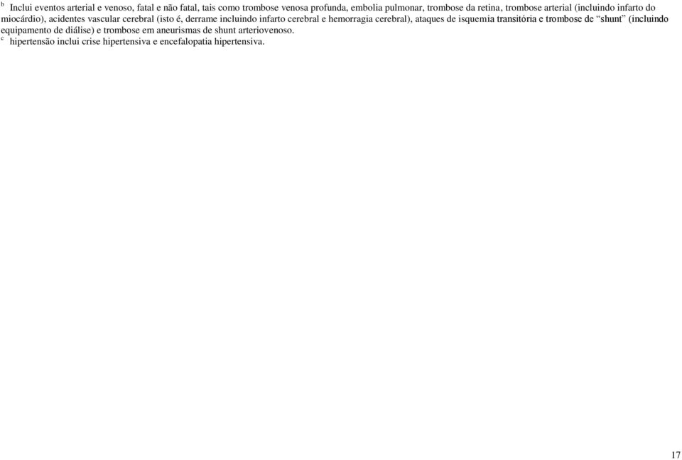 infarto cerebral e hemorragia cerebral), ataques de isquemia transitória e trombose de shunt (incluindo equipamento de