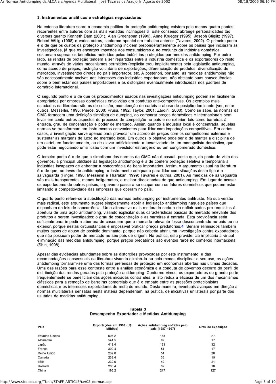 3 Este consenso abrange personalidades tão diversas quanto Kenneth Dam (2001), Alan Greenspan (1999), Anne Krueger (1995), Joseph Stiglitz (1997), Robert Willig (1998) e vários outros, conforme