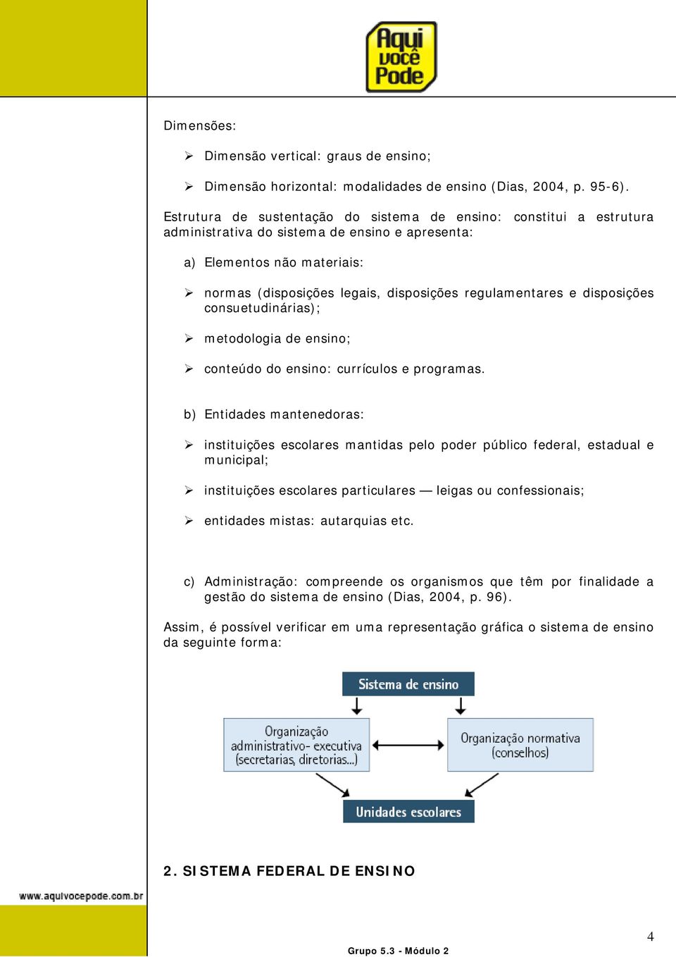 regulamentares e disposições consuetudinárias); metodologia de ensino; conteúdo do ensino: currículos e programas.