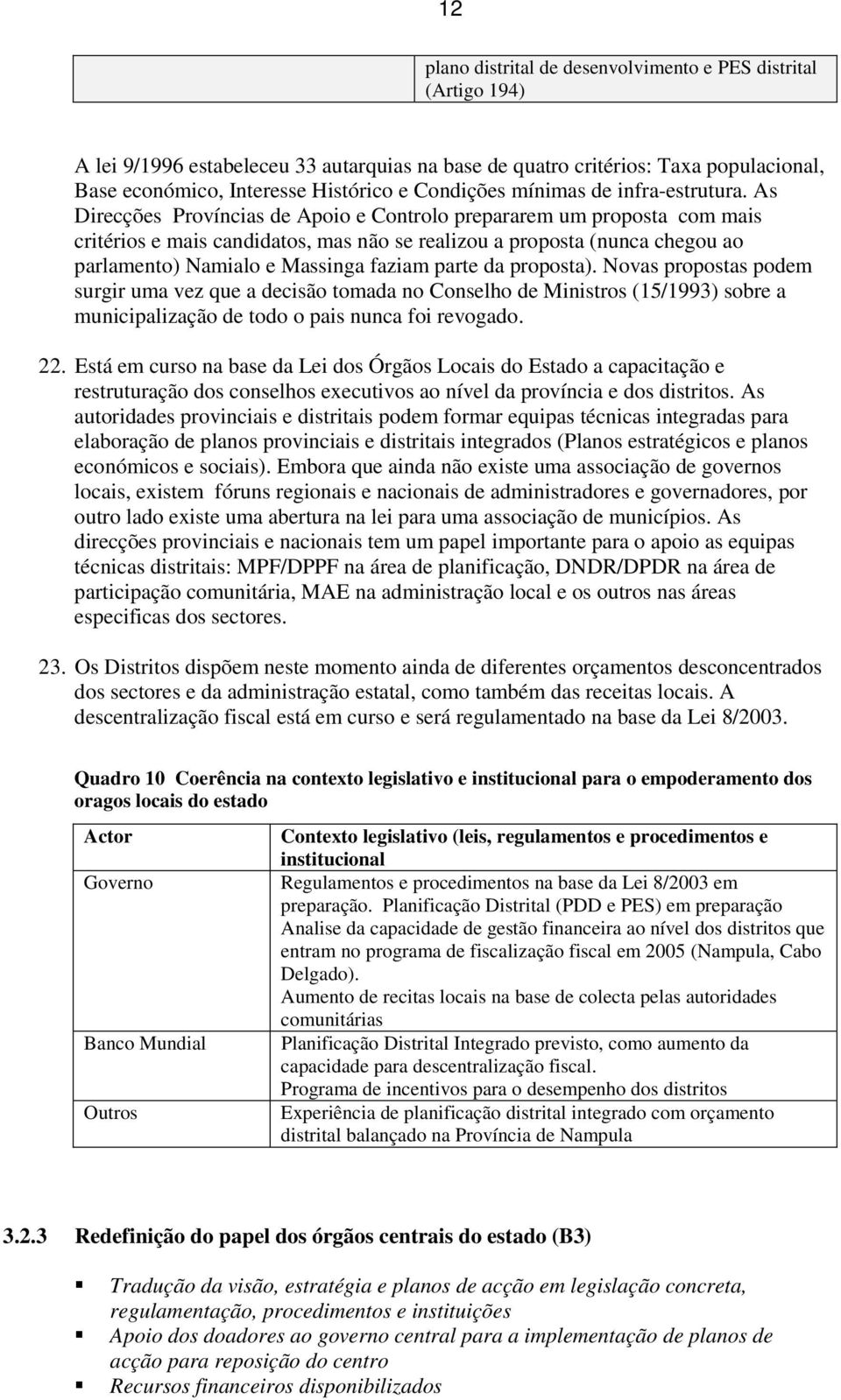 As Direcções Províncias de Apoio e Controlo prepararem um proposta com mais critérios e mais candidatos, mas não se realizou a proposta (nunca chegou ao parlamento) Namialo e Massinga faziam parte da