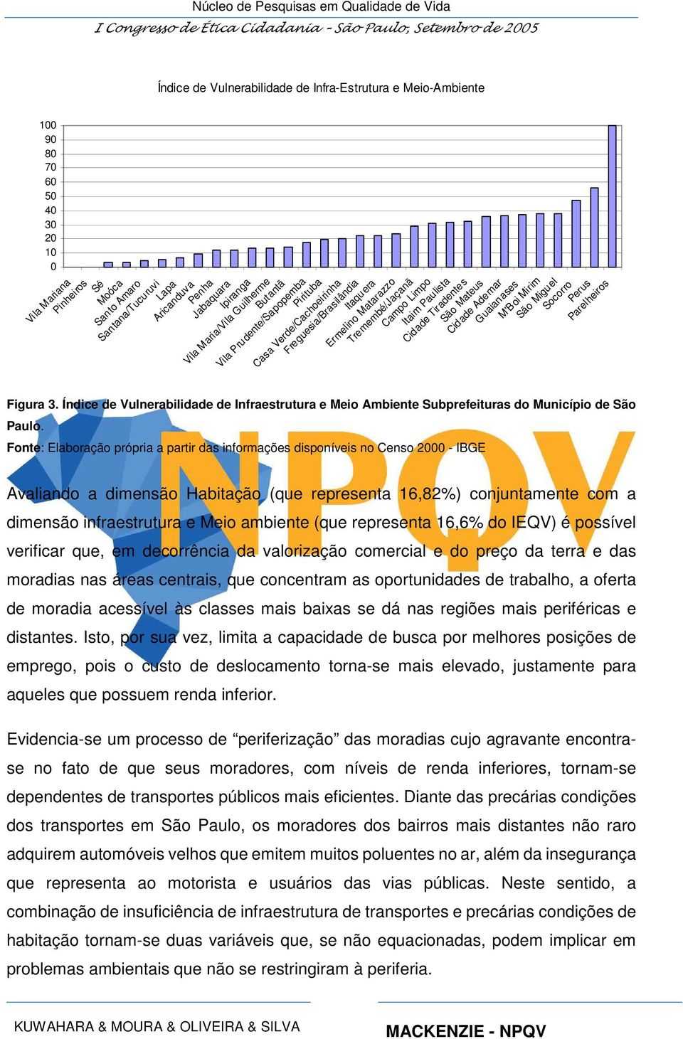 representa 16,82%) conjuntamente com a dimensão infraestrutura e Meio ambiente (que representa 16,6% do IEQV) é possível verificar que, em decorrência da valorização comercial e do preço da terra e