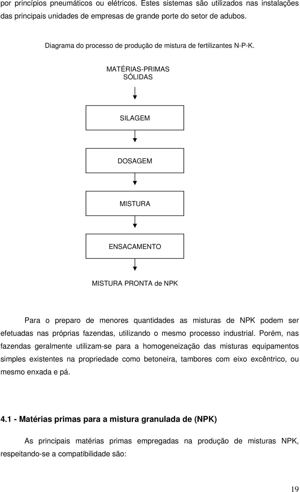 MATÉRIAS-PRIMAS SÓLIDAS SILAGEM DOSAGEM MISTURA ENSACAMENTO MISTURA PRONTA de NPK Para o preparo de menores quantidades as misturas de NPK podem ser efetuadas nas próprias fazendas, utilizando o