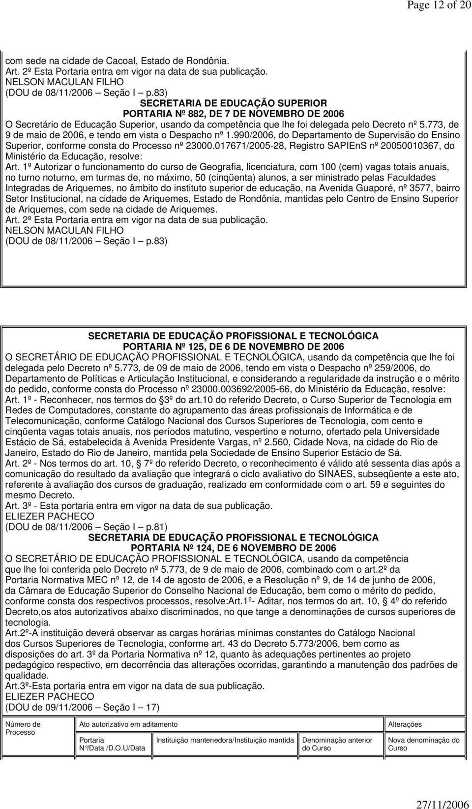 1º Autorizar o funcionamento do curso de Geografia, licenciatura, com (cem) vagas totais, no turno, em turmas de, no máximo, 50 (cinqüenta) alunos, a ser ministrado pelas Faculdades Integradas de