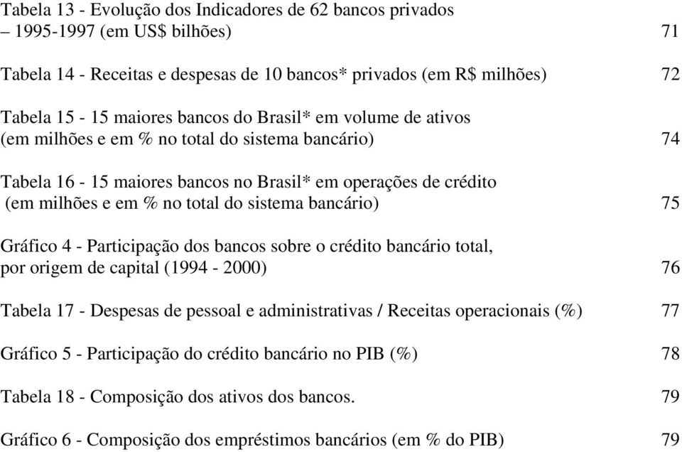 sistema bancário) 75 Gráfico 4 - Participação dos bancos sobre o crédito bancário total, por origem de capital (1994-2000) 76 Tabela 17 - Despesas de pessoal e administrativas / Receitas