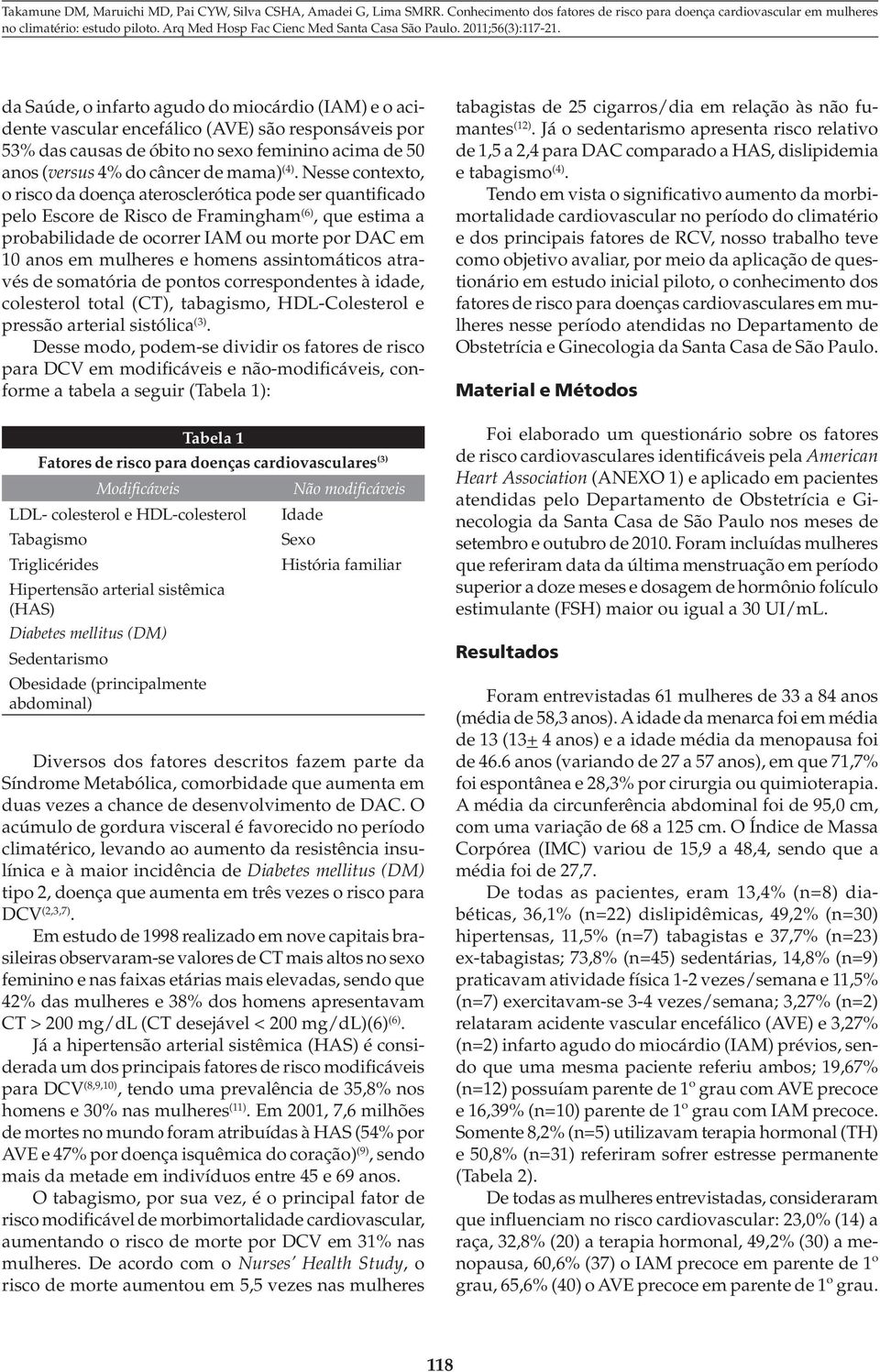 homens assintomáticos através de somatória de pontos correspondentes à idade, colesterol total (CT), tabagismo, HDL-Colesterol e pressão arterial sistólica (3).