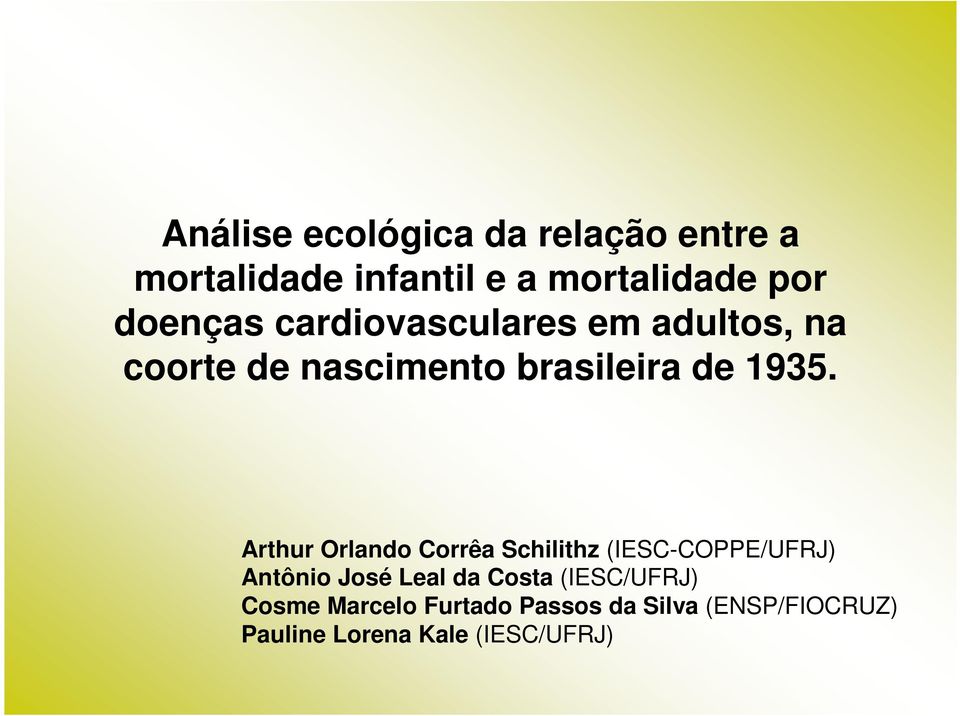 Arthur Orlando Corrêa Schilithz (IESC-COPPE/UFRJ) Antônio José Leal da Costa