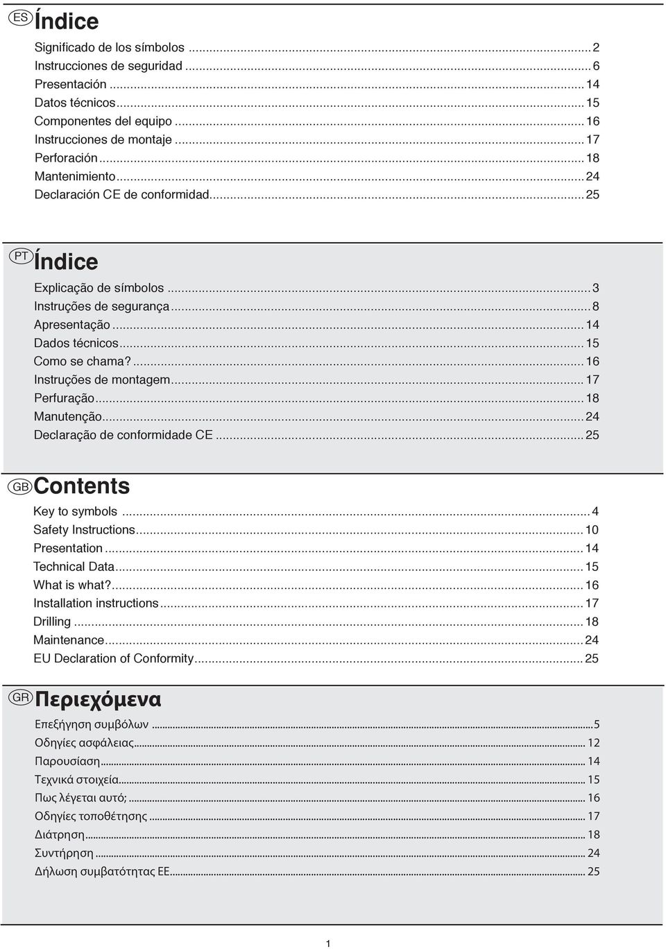 ..18 Manutenção...24 Declaração de conformidade CE...25 Contents GB Key to symbols...4 Safety Instructions...10 Presentation...14 Technical Data...15 What is what?...16 Installation instructions.