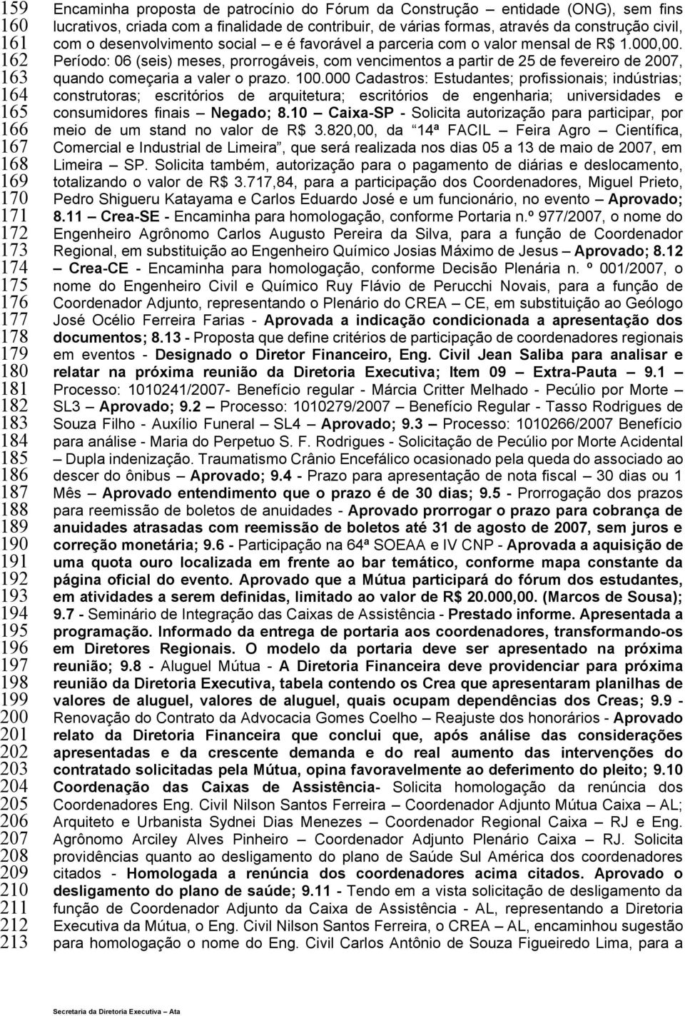 com o desenvolvimento social e é favorável a parceria com o valor mensal de R$ 1.000,00.