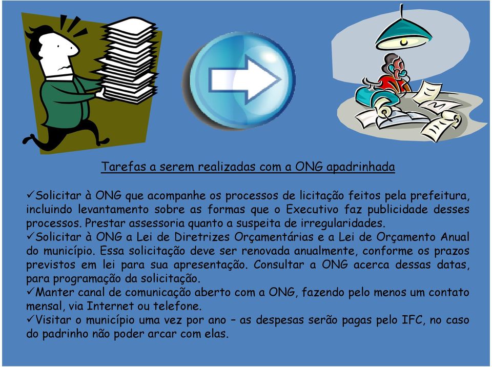 Essa solicitação deve ser renovada anualmente, conforme os prazos previstos em lei para sua apresentação. Consultar a ONG acerca dessas datas, para programação da solicitação.