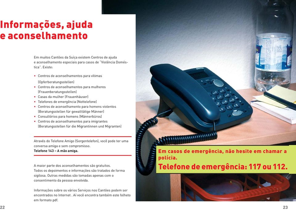 (Nottelefone) Centros de aconselhamento para homens violentos (Beratungsstellen für gewalttätige Männer) Consultórios para homens (Männerbüros) Centros de aconselhamentos para imigrantes