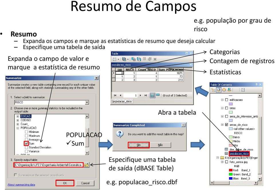 que deseja calcular Especifique uma tabela de saída Expanda o campo de valor e marque a