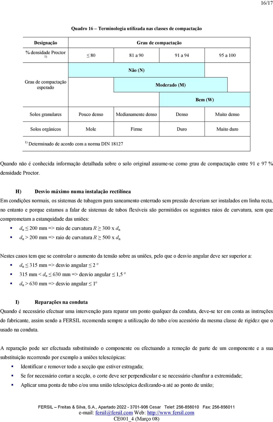 detalhada sobre o solo original assumese como grau de compactação entre 91 e 97 % densidade Proctor.