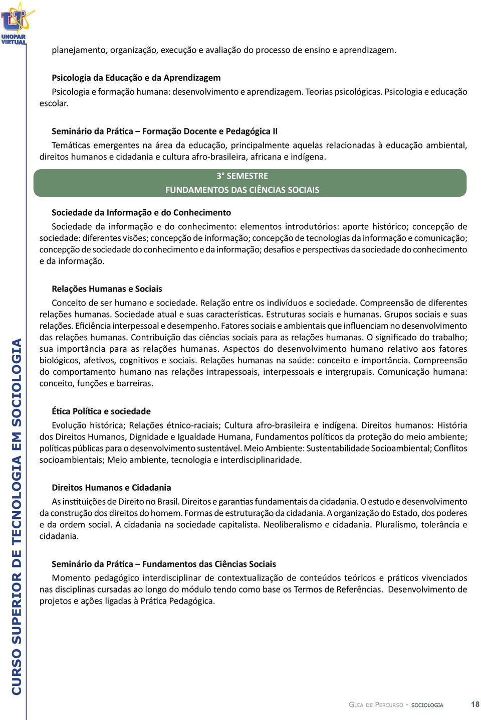 Seminário da Prática Formação Docente e Pedagógica II Temáticas emergentes na área da educação, principalmente aquelas relacionadas à educação ambiental, direitos humanos e cidadania e cultura